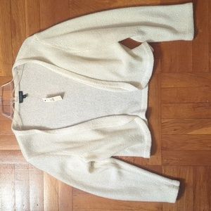 NWT off white with small clear sequin open front knit Talbots Cropped Cardigan L